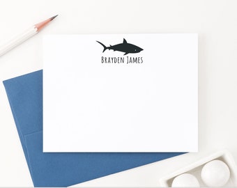 Shark Personalized Stationary for Boys Custom Shark Thank You Cards, Fish Stationery Set for Kids Thank You Notes Kid Shark Silhouette KS139