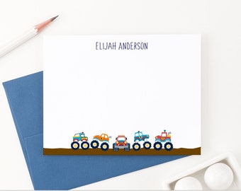 Boys Personalized Monster Truck Thank You, Kids Personalized Truck Stationery Set, Truck Stationary Set for Boy Monster Trucks Card, KS142