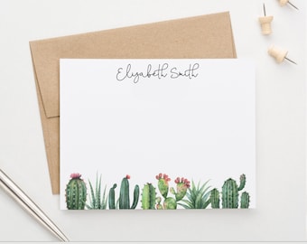 Personalized Cactus Stationery Set, Personalized Cactus Stationary for Women, Cactus Note Cards Set for Women Succulent Stationary Set PS090