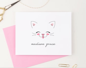 Personalized Cat stationery set, Cat Stationary for Girls Cute Cat FOLDED Note Cards for Kids Stationary Kitty Note Cards for Kids, KS113