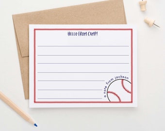 Personalized A Note from Baseball Camp Note Cards for Boys Baseball Summer Camp Stationary, Hello From Camp Stationery Set Sports Camp KS206
