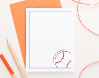 Kids Baseball Stationery Set, Personalized Sports Thank You Cards for Kids, Vertical Baseball Note Cards with Border, Boys Sport Notes KS039