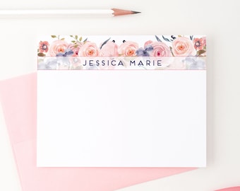 Personalized Floral Stationary Cards, Womens Floral Stationery Set, Custom Thank You Cards for Women Custom Floral Thank You Notes, PS080
