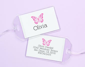 Butterfly Backpack Tags for Girls Personalized Luggage Tags, Allergy Tag for Kids Medical Tag, Customized Travel Tags for Luggage Girl LT008