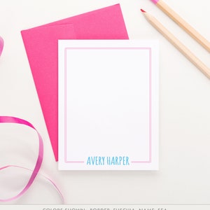 Cancelleria personalizzata per bambini con buste, biglietti di ringraziamento personalizzati per donne Biglietti personalizzati, biglietti con nome e bordo per ragazze PS011