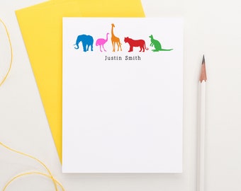 Personalized Kids Thank You Cards, Personalized Kids Stationery, Boys Safari Animals Note Cards, Personalized Zoo Notecards for Kids, KS030