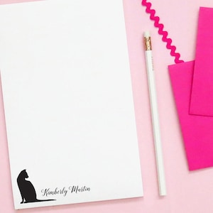 Personalized Cat Notepad Set for Women Customized Cat Thank You Notes, Cat Silhouette Writing Paper Set, Custom Note Pad with Lines, NP053