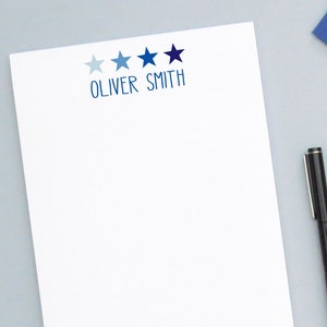 Papelaria estrela personalizada para meninos Blocos de notas personalizados com estrelas, bloco de notas estacionário personalizado, papel de escrita infantil forrado, presenteável NP079