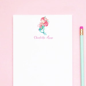 Mermaid Note pad for Girls Custom Stationary Notepad, Customized Kids Notepad Personalized Mermaid Notepads for Girl Writing Paper Set NP062
