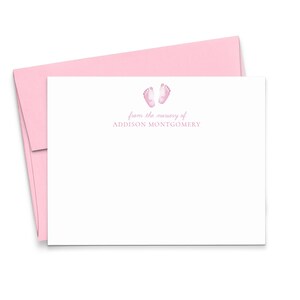 Cartes de correspondance personnalisées pour bébé fille avec enveloppes, cartes de correspondance de papeterie pieds plats de bébé, carte de remerciement pour chambre d'enfant baby shower, KS255