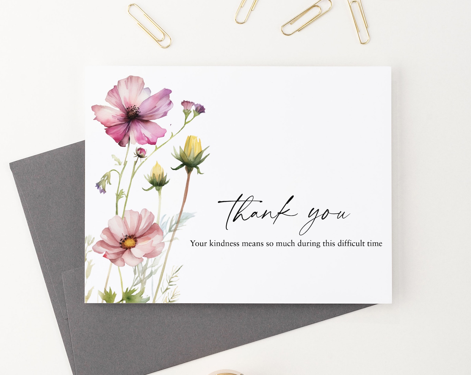 Folded Thank You Sympathy Cards With Envelopes, Wildflower Stationery ...