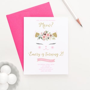 Cat Birthday Invitations for Girls Cat Birthday Party Invitations Cat ...