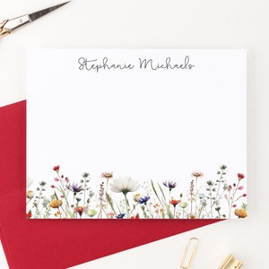 Personalisierte Wildblumen Briefkarten mit Bordüre, personalisierte Briefpapiersets für Frauen, benutzerdefinierte Grußkarten mit Umschlägen PS197