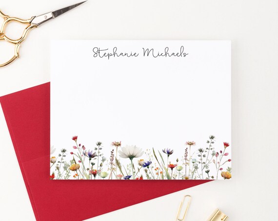 Personalized Wildflower Note Cards With Border Design, Floral Personalized  Stationery Sets for Women, Custom Note Cards With Envelopes PS197 - Etsy