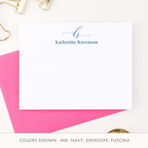 Simple 2 Initial Monogram Note Cards With Name, Personalized Womens ...