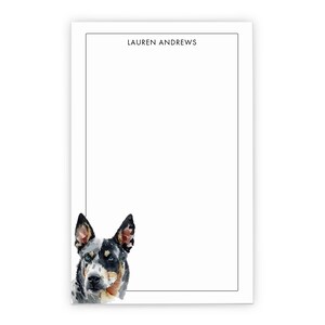 Papelaria Blue Heeler para escrever cartas, escolha sua raça de cachorro, blocos de notas de animais com nome, bloco de papelaria personalizado com cães, NP412l