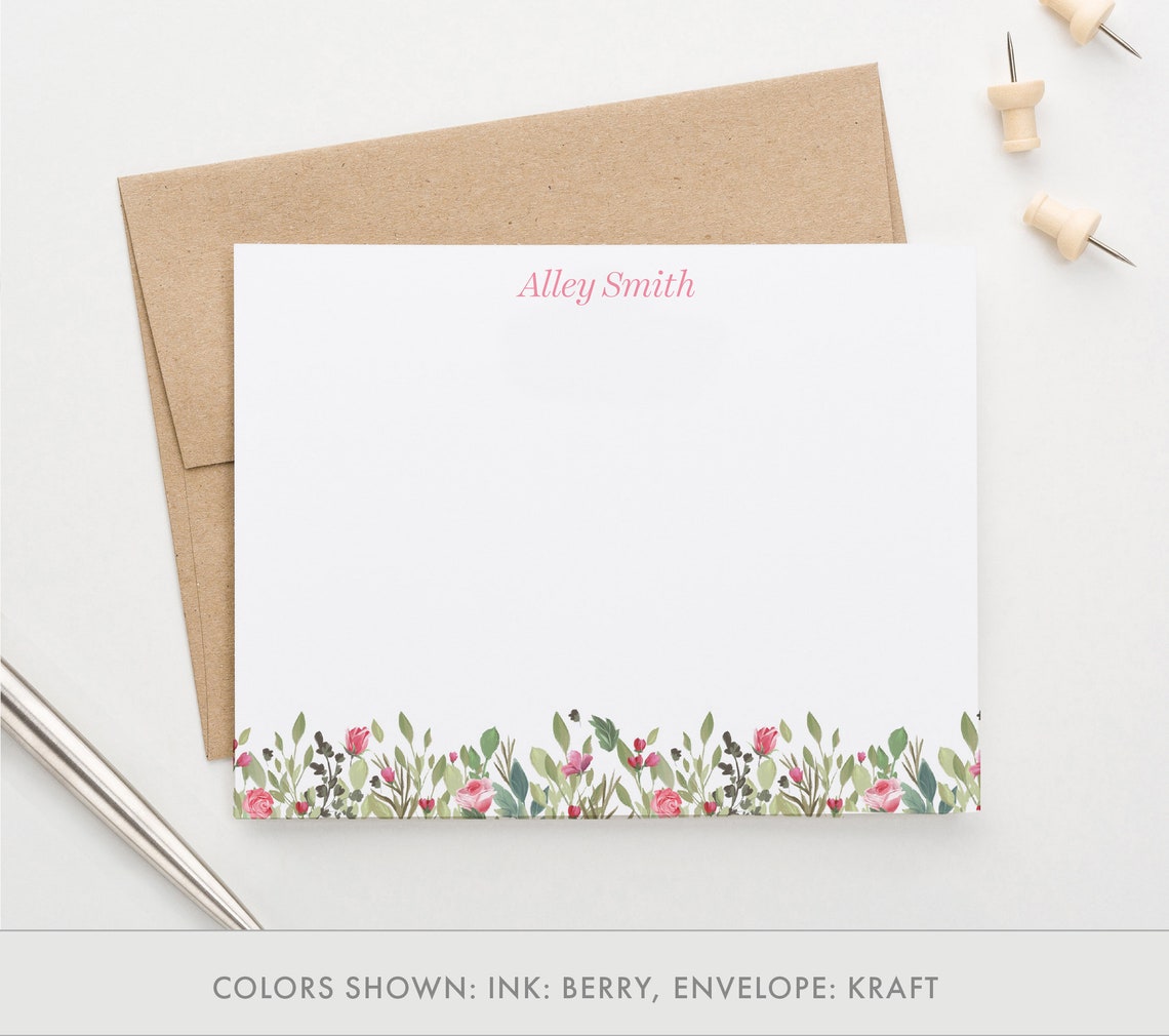 Personalized Womens Stationary With Flowers, Floral Stationery Set ...
