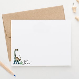 Papelería de dinosaurio de acuarela personalizada para niños, tarjeta de nota plana con nombre, juego de papelería para niños para escribir cartas, tarjetas de notas Dino KS248