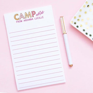 Bloc de notas del campamento de verano para niñas para niños Papel de escritura de cartas forradas Notas personalizadas del campamento para niñas, papelería linda del campamento Almohadillas de notas de campamento simples NP246