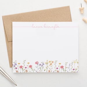 Personalisierte Grußkarten für Frauen Briefpapier Set, Aquarell Stationäre Wildblumen Grußkarten, Benutzerdefiniertes Briefpapier mit Umschlag PS203