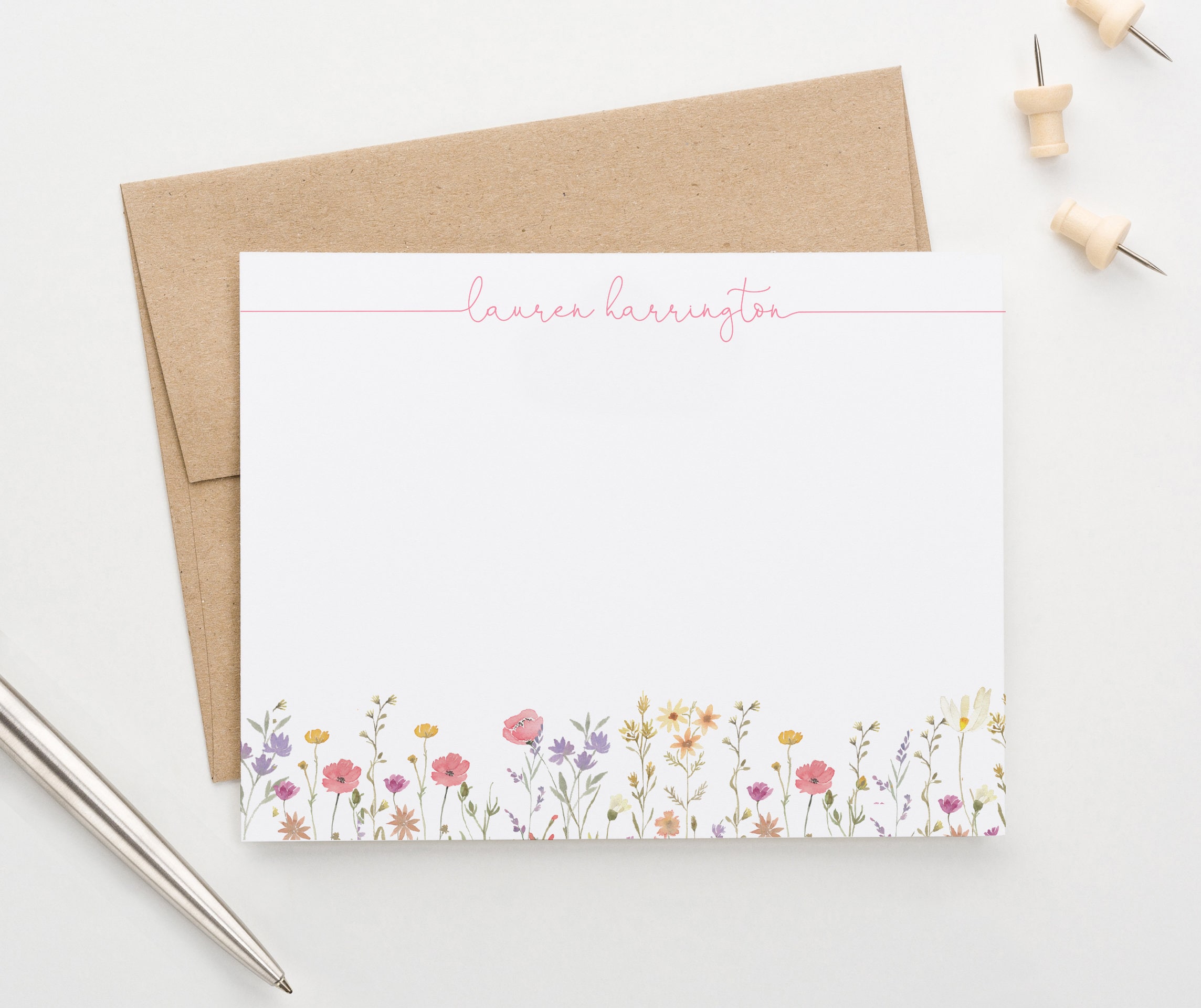 Personalized Note Cards for Women Stationary Set, Watercolor Stationary ...