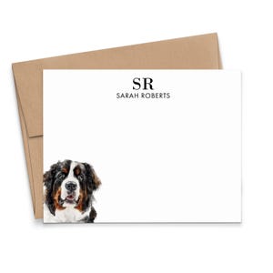 Personalisierte Monogramm Grußkarten mit Umschlägen, Wählen Sie Ihre Hunderasse, Flach Berner Sennenhund Stationäre Notecards Monogramm, MS092m