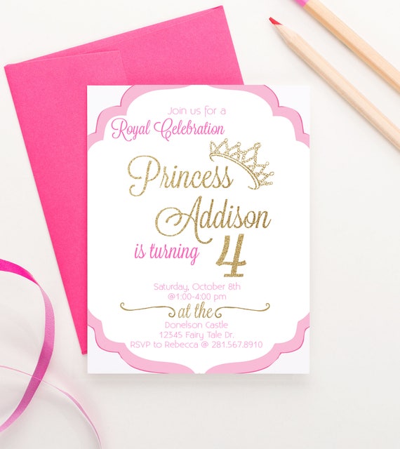 Princess Birthday Invitation Royal Princess Birthday Party Etsy