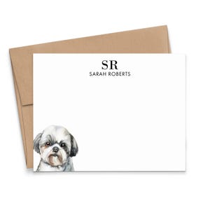 Personalisierte Shih Tzu Notecard mit Umschlägen, wählen Sie Ihre Hunderasse, flache Monogramm-stationäre Notecards mit Hunden, mit Monogramm, MS092cc