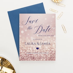 Rose Gold Save The Date Navy, Elegant Save The Date Cards, Glitter Save The Dates Invite, Wedding Save The Date Invitations Download, SDI046