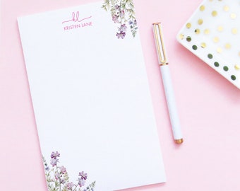 Personalized Note Pad, Floral Notepads for Women, Monogram Stationery with Name, Custom Stationary Initial, Flower Watercolor Notepad NP326