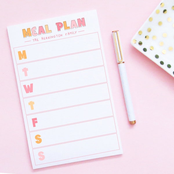 Cute Weekly Meal Plan Notepad Personalized for Family Dinner Menu for the Week, Custom Kitchen Notepad Food Planner, Organized Meals, HNP007