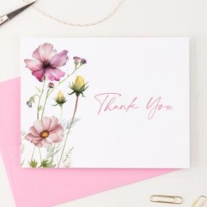 Floral Thank You Cards Set, Thank You Stationary, Elegant Thank You Cards, Wildflower Thank You Cards, Thank You Cards For Women TY093