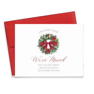 Verhuisaankondigingskaarten kerst met enveloppen, FLAT aangepaste kerstkaart voor adreswijziging, aquarel We've Moved-aankondigingen, MA033