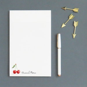 Bloc de notas estacionario personalizado para mujeres, blocs de notas y sobres de cereza de acuarela, papelería de frutas linda para cartas, regalos para ella, NP418