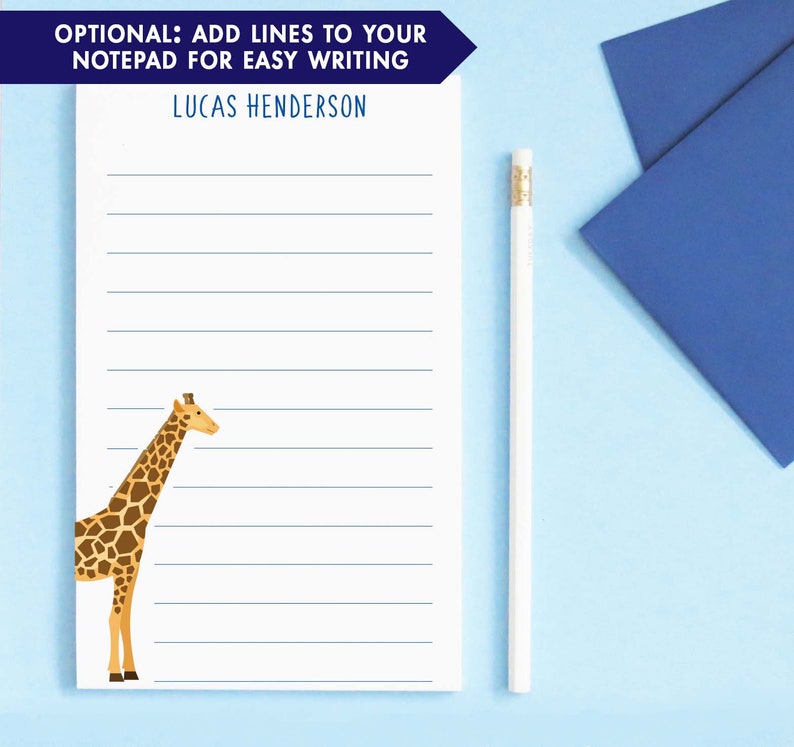 Kids Giraffe Personalized Notepad, Cute Animal Stationery Paper for ...