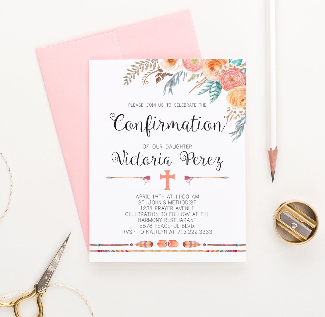 Boho Confirmation Invitation for Girl Confirmation Invitations Etsy
