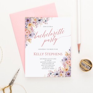 Spring Floral Bachelorette Party Invitations, Custom Elegant Bachelorette Invites, Classic Wildflower Bachelorette Party Invitation BACI014