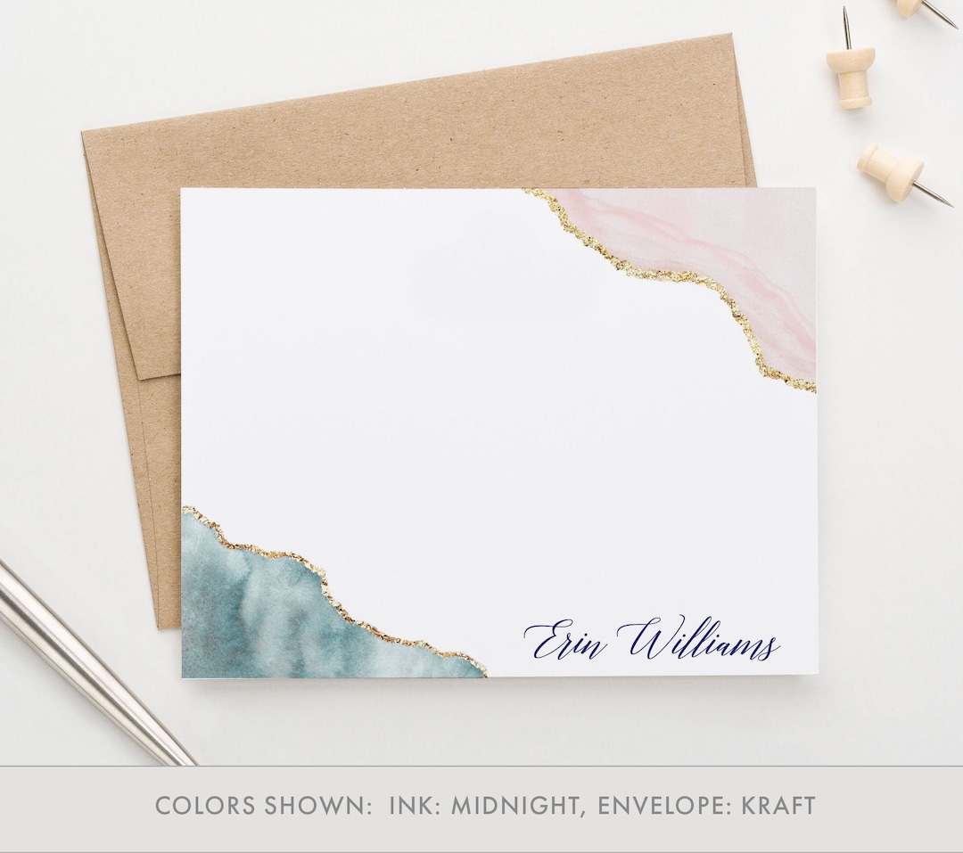 Blue and Pink Agate Stationary for Women FLAT Agate Note Cards ...