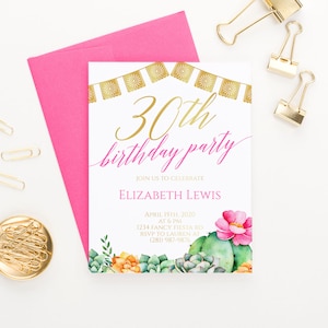 50th Birthday Invitation for Women 40th Birthday Invites Download, Fiesta Birthday Party Invitations, Succulents Birthday Party Invite BI113