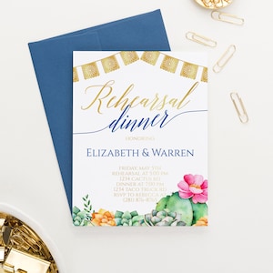 Fiesta Rehearsal Dinner Invitation Printed, Succulents Rehearsal Dinner Invitation Cactus Rehearsal Dinner Invitation Gold, Download, RDI008