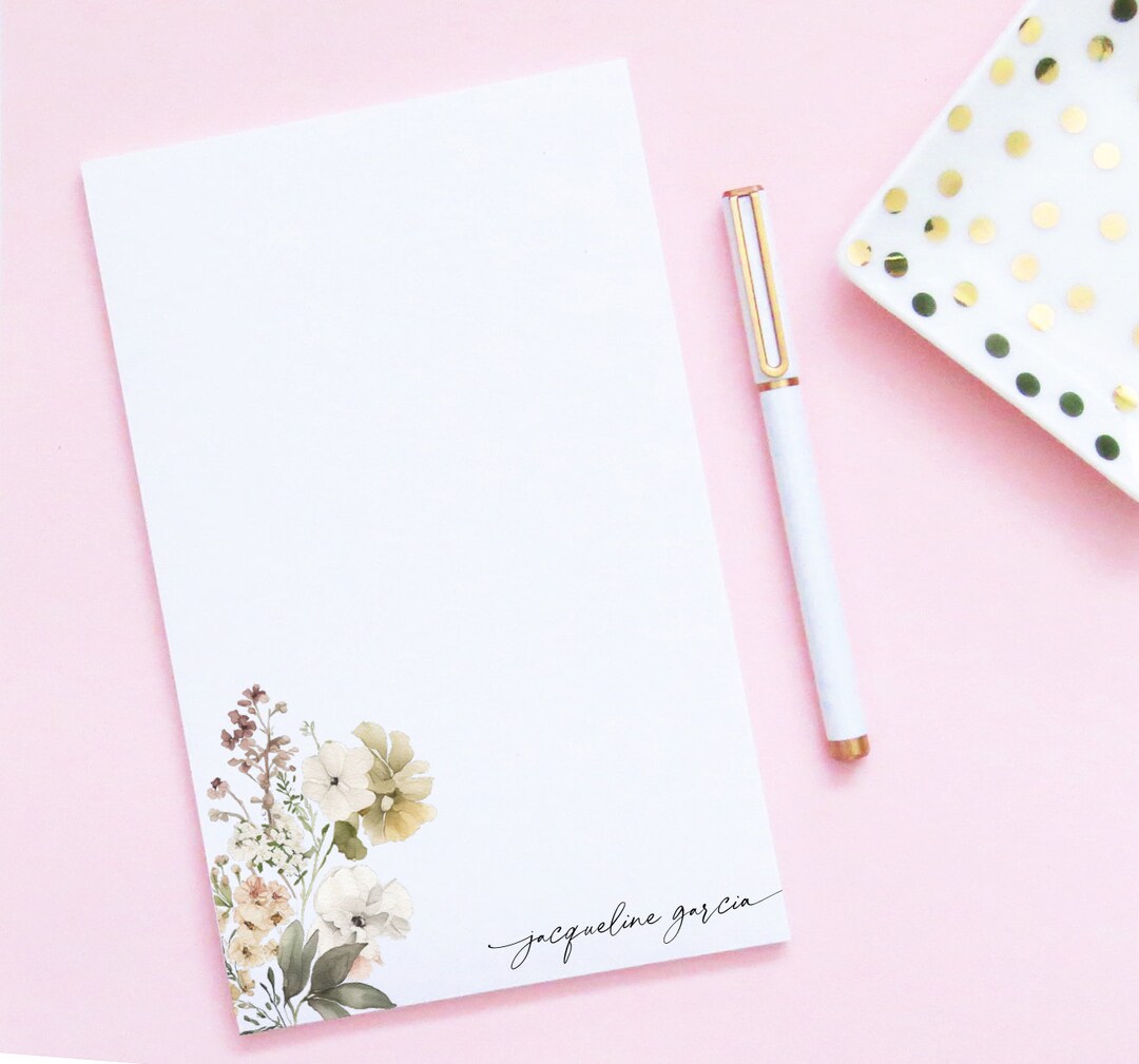 Elegant Note Pads With Name, Personalized Notepads for Women, Floral ...