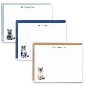 Gepersonaliseerde briefpapier katten voor vrouwen, kies je kattenras, platte set kattenkaarten en enveloppen, aangepaste cadeaus voor kattenliefhebbers, PS295