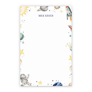Blocco note personalizzato per bambini con nome, blocco note astronauta personalizzato con busta, carta da lettere per cancelleria acquerellata con stelle, NP476