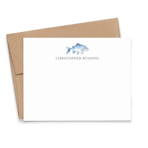 Conjunto de cartas de papelaria de pesca personalizadas, cartões de notas de papelaria de peixe plano com envelopes, papelaria personalizada para homens, presentes de pescador, PS288