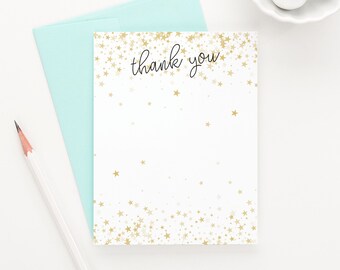 Baby Shower Flat Thank You Cards, Stars Thank You Notes for Kids Star Thank You Card, Gold Stars Thank You Note, Gender Neutral Note TY070