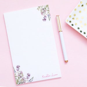 Personalized Note Pads with Name, Wildflower Watercolor Floral Stationary Paper, Customized Note Pads for Writers, Classic Floral NP335