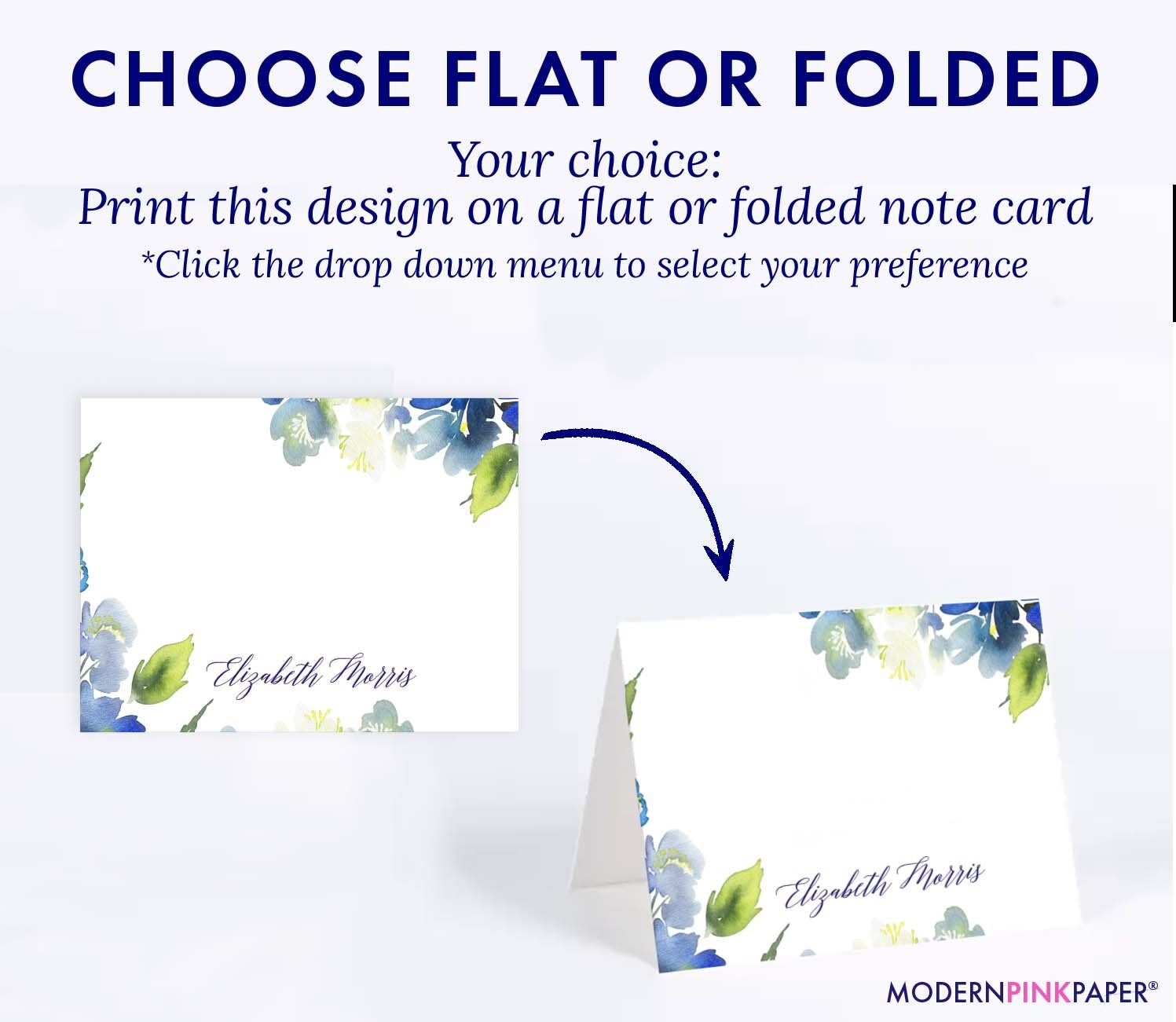 Blue Floral Personalized Stationary Set, Womens Floral Thank You Cards ...