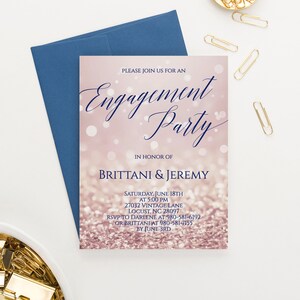 Rose Gold Engagement Invitations Navy, Glitter Engagement Party Invitation Printable, Elegant Engagement Party Invitation Download, EI030