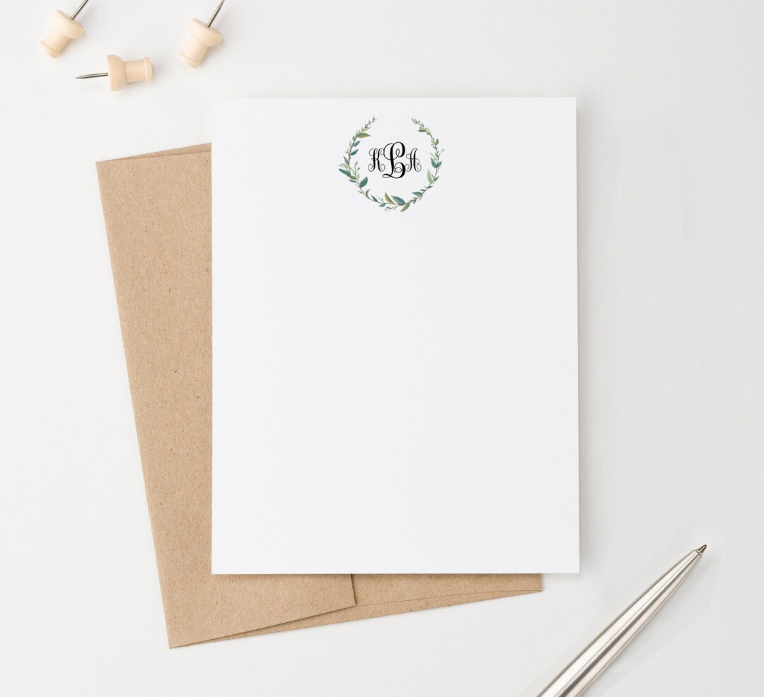 Personalized Monogrammed Stationary, Flat Note Cards With Envelopes ...