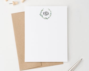 Personalized Monogrammed Stationary, Flat Note Cards With Envelopes, Watercolor Botanical Notecards for Women, 3 Initial Monogram MS091